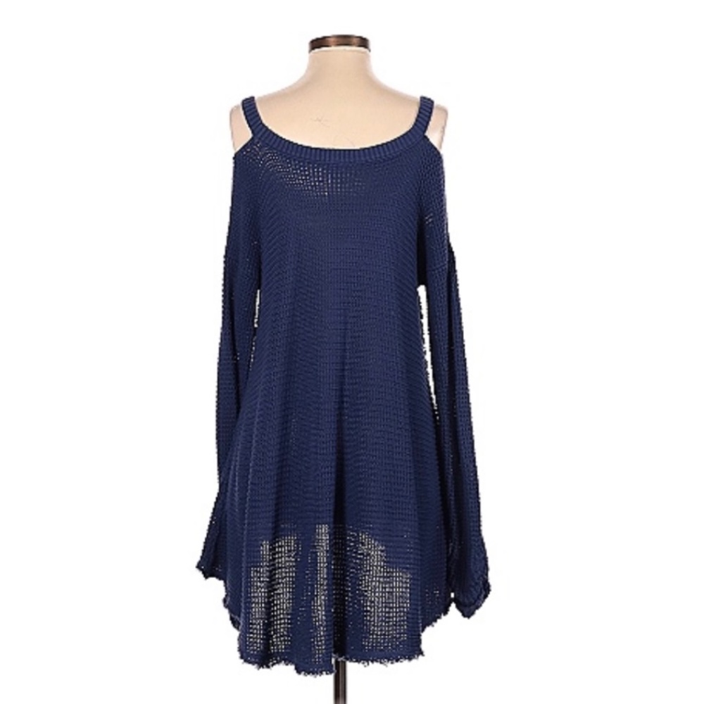 Free People Moonshine Navy, V-Neck Long Sleeve Sweater, Raw Edge, Size Small - Picture 7 of 12